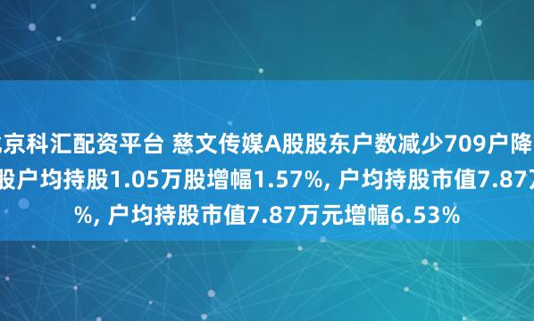 北京科汇配资平台 慈文传媒A股股东户数减少709户降幅1.54%, 流通A股户均持股1.05万股增幅1.57%, 户均持股市值7.87万元增幅6.53%
